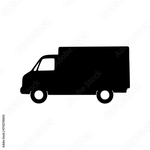 Black and white silhouette vector image of a delivery box truck