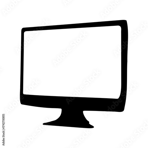 Black silhouette of a computer monitor with a blank white screen