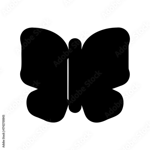 Elegant black butterfly silhouette with simplified wings on a white background