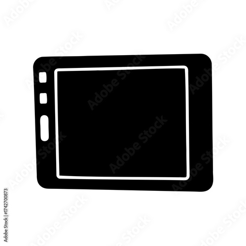 Simple black graphic of a tablet device with a blank screen
