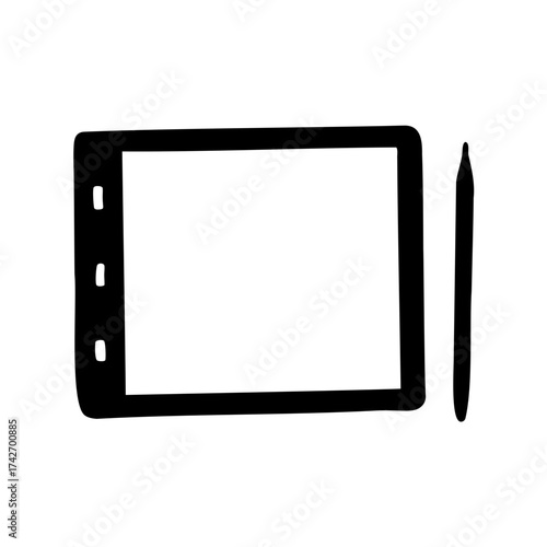 Black and white graphic drawing tablet with stylus for digital design
