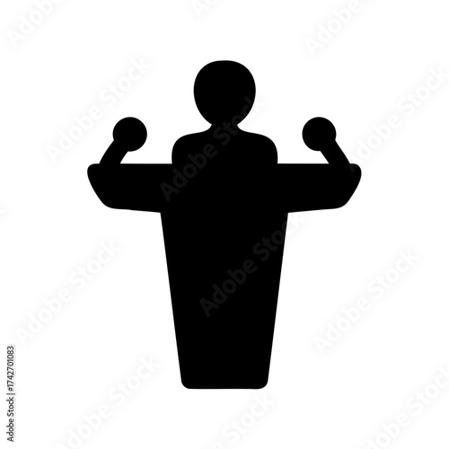 Silhouette of a public speaker behind a podium, giving a speech