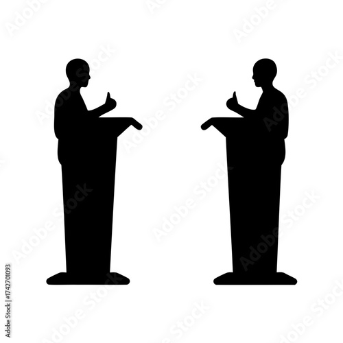 Two silhouettes of public speakers giving a positive message, isolated illustration