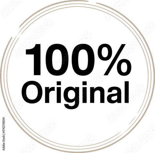 Vector art of 100 original text inside a golden circle on a light beige background, representing authenticity and uniqueness