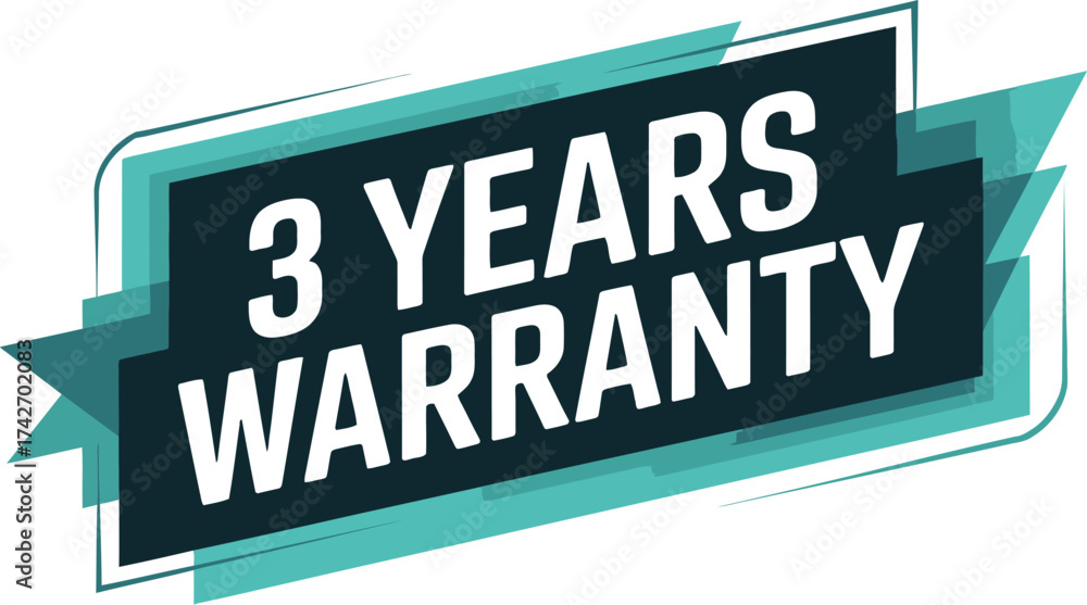 Fototapeta premium Vector art of 3 years warranty badge with teal and blue accents