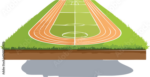 Illustration of a Track and Field with an Oval Running Track and Soccer Field with Grass