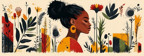 Vector illustration of a curly African American woman. .