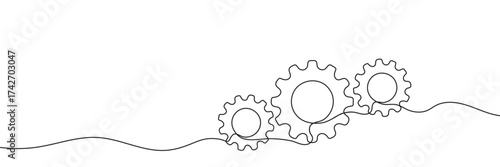Single-line drawing of a gear. A single continuous line depicting a gear. Editable line