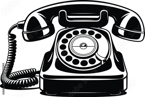 Vintage Rotary Dial Telephone with Coiled Cord and Handset Keywords: telephone, vintage, retro, rotary dial, phone, communication, old-fashioned, antique, technology, device