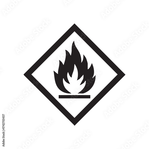 Flammable Hazard Symbol Warning of Fire Risk Black and White Safety Precaution Signage Indicating Chemical Danger