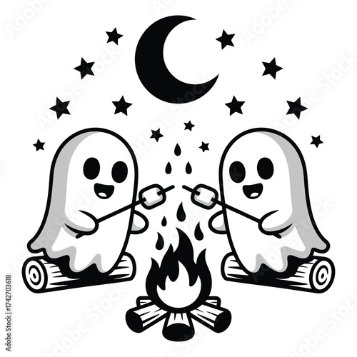 Cute Ghosts Camping Vector