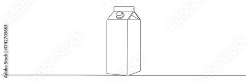 Milk carton for drinking as a continuous single line illustration, vector on white background. Editable line