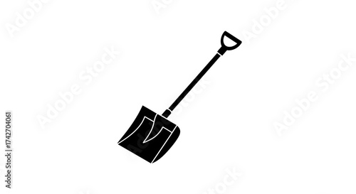 Minimalist silhouette of a shovel isolated on white background