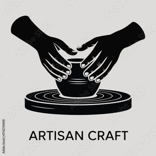 Hands Shaping Clay on a Pottery Wheel with Text Keywords: hands, shaping, clay, pottery, wheel, craft, artisan, creation, making, ceramic, art, artist, skill, hands-on, studio