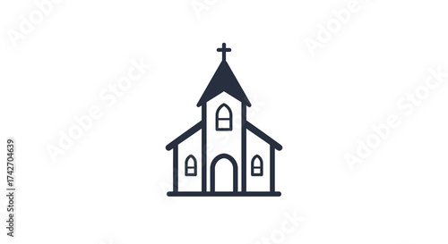 Minimalist church icon with cross and arched windows