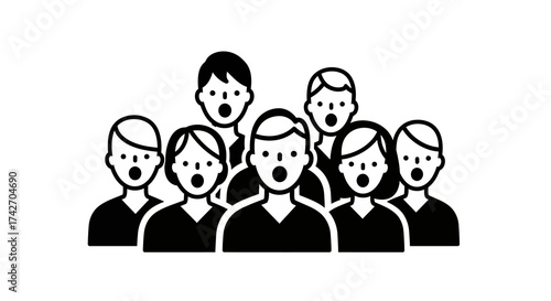 Minimalist black and white choir singing together in unison