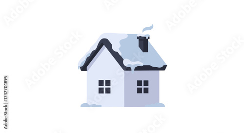 Charming snow covered house with smoke from chimney in winter season