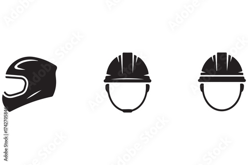 Helmet icon vector. Motorcycle helmet sign and symbol. Construction helmet icon. Safety helmet. Vector Black silhouettes. with white background