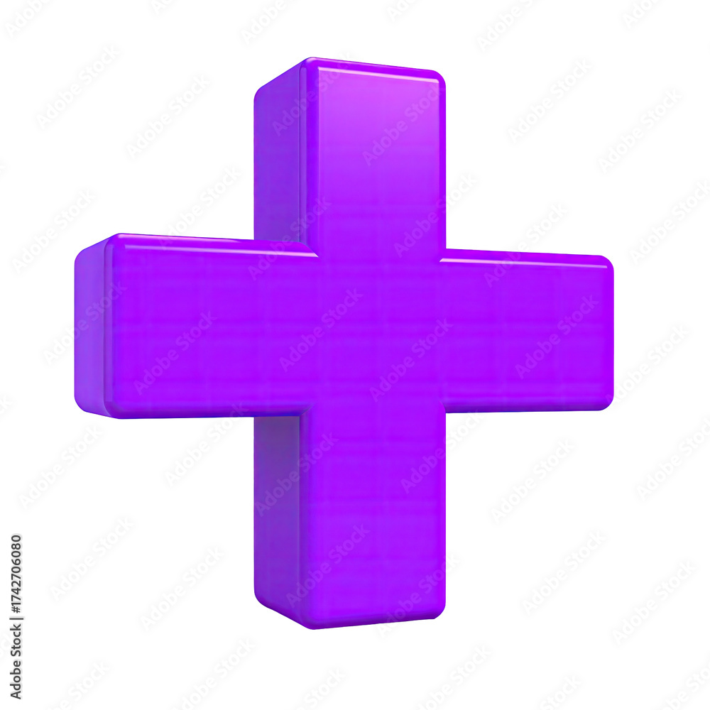 Fototapeta premium 3D, glossy, purple cross shape with a slight edge, against black background