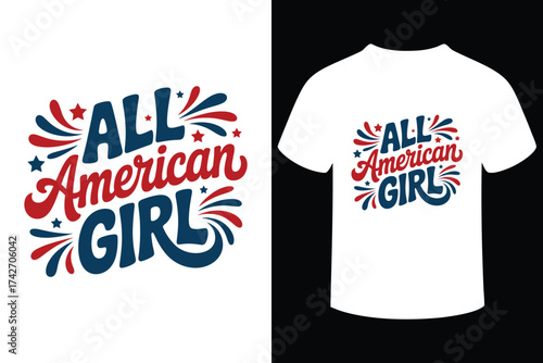 All american girl t shirt design with patriotic graphics