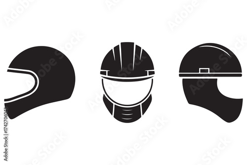 Helmet icon vector. Motorcycle helmet sign and symbol. Construction helmet icon. Safety helmet. Vector Black silhouettes. with white background
