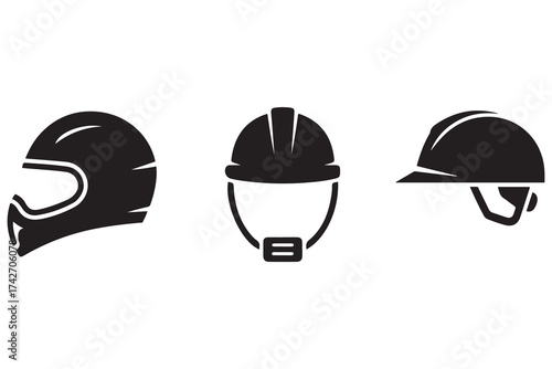 Helmet icon vector. Motorcycle helmet sign and symbol. Construction helmet icon. Safety helmet. Vector Black silhouettes. with white background