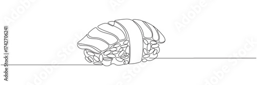 Continuous single line drawing of sushi. Editable line.
