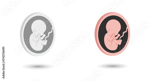 Minimalist human embryo design in circles with shadow effect