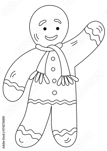 Christmas Coloring Page With A Gingerbread Man