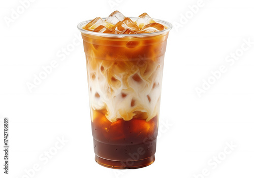 Iced coffee layered beverage isolated on a transparent background
