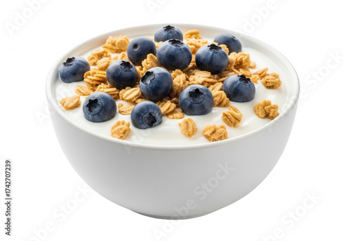 Yogurt with blueberries and granola isolated on a transparent background