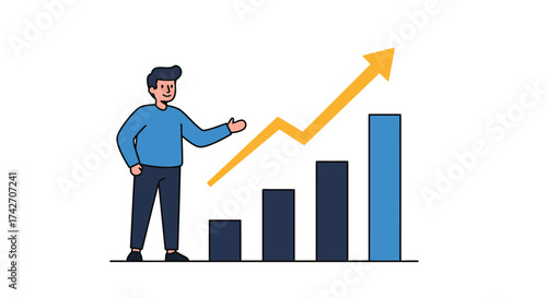 Chart growth with positive business man presenting increasing bar graph