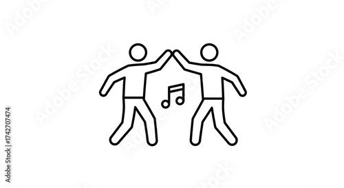 Simple line art of two people dancing with music notes