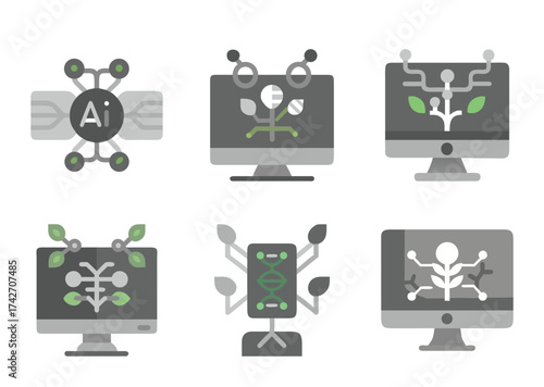 Artificial intelligence and botany concept showing different plant species in technology