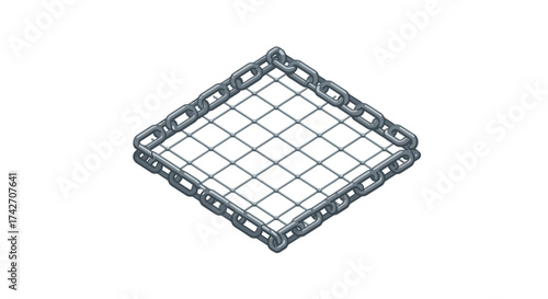 Isometric metal chain link framework on white background