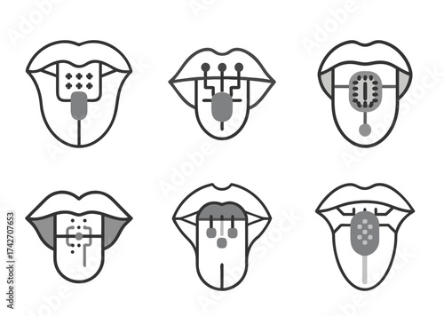 Collection of tongues with sensory augmentation and futuristic technology elements