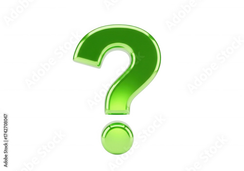 Shiny green question mark symbol isolated on a transparent background