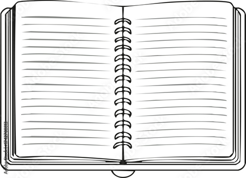 Open notebook with lined pages ready for notes, sketches, or journaling in a simple illustration