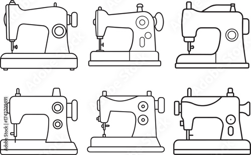 set of sewing machine outline vector illustration line art