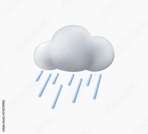 Clouds icon 3D render vector illustration. Rainy cloud, stormy weather. Cloud and meteorology concept. Isolated
