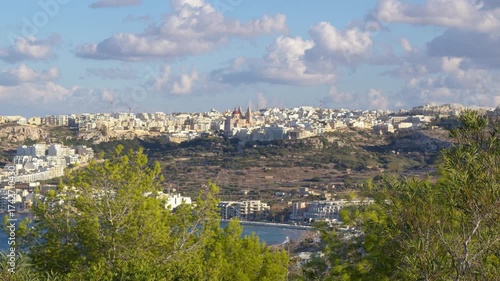 Mellieha town viewed from Red tower. High quality 4k footage