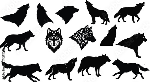 Wolf Silhouette Vector Set (Howling, Walking, and Head)