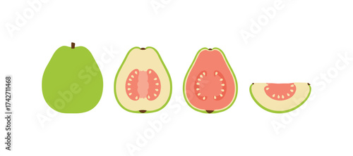 Guava fruit slices in minimalist style on white background