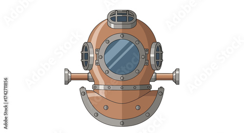 Vintage Copper Diving Helmet with Circular Window and Side Ports.