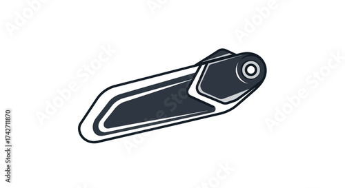 Sleek black and white motorcycle exhaust silencer with a modern angular design.