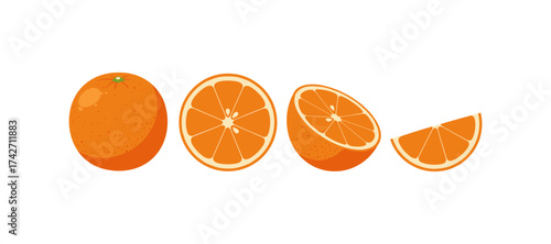 Sliced orange set on white background in flat style