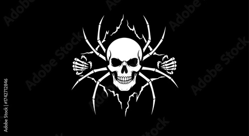 Macabre skull with spider legs and bow and arrow symbol of death vector