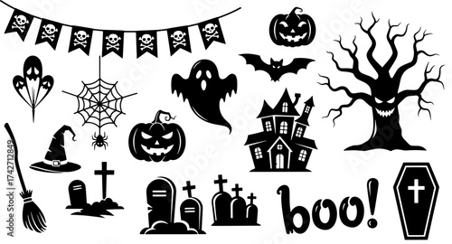Halloween icons collection decorative elements for spooky seasonal celebrations vector