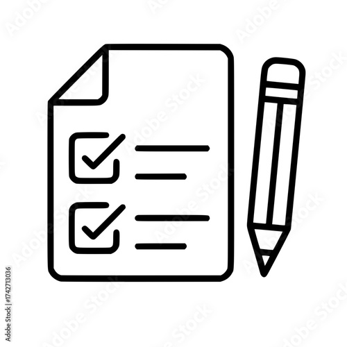 Document Checklist and Pencil Line Art Icon

