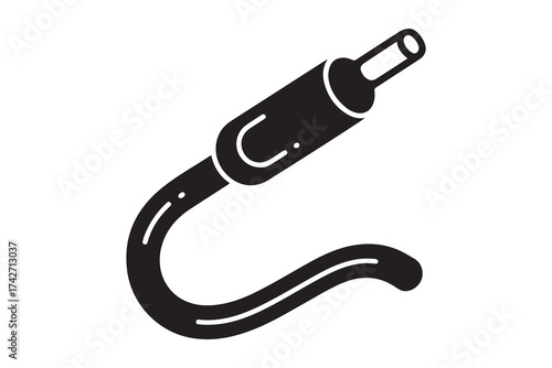 Audio cable with a long twisted round wire. Vector icon. Vector Black silhouettes. with white background